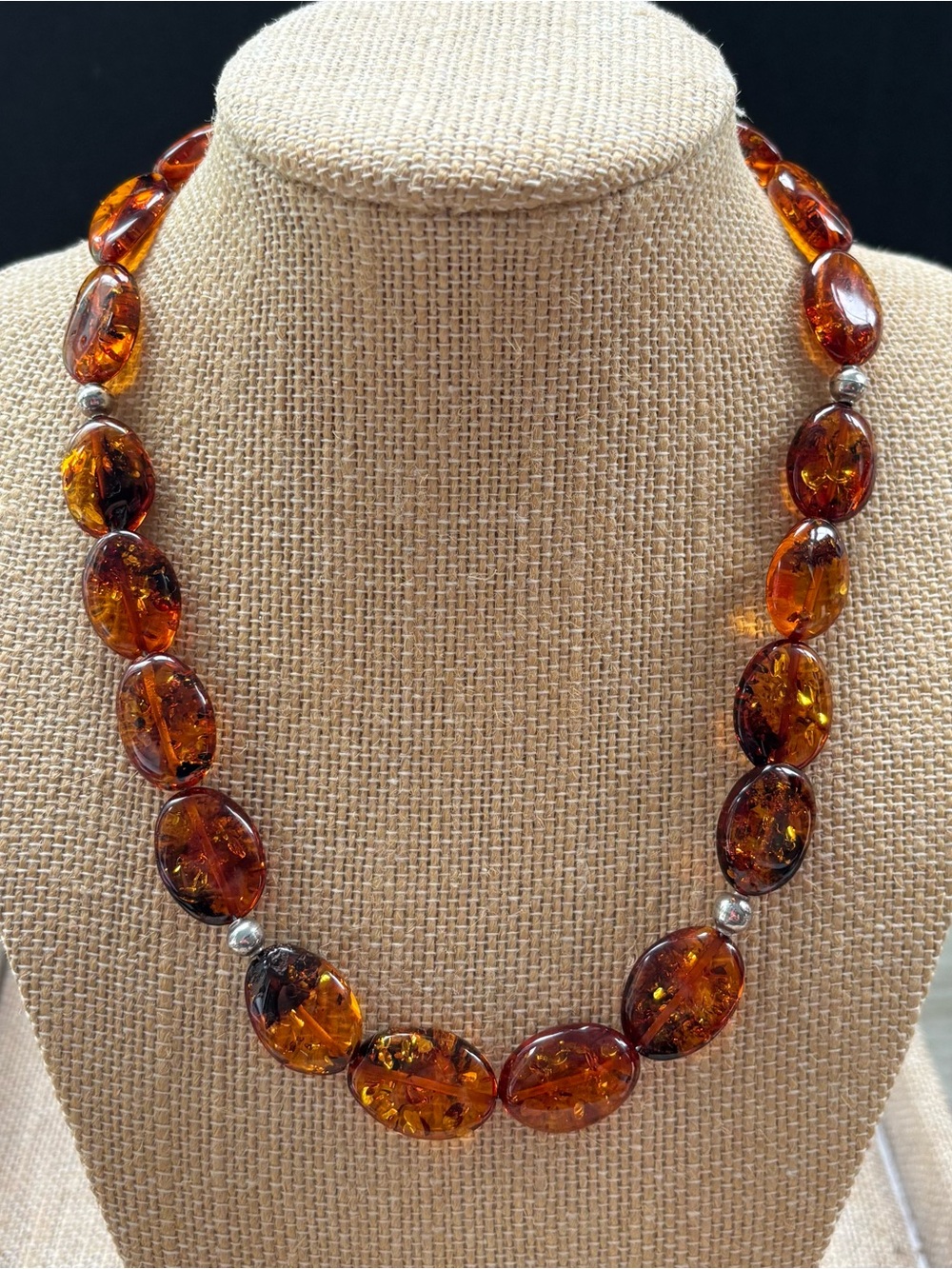 Artisan Big & Chunky Baltic Amber Bead Necklace Sterling Silver